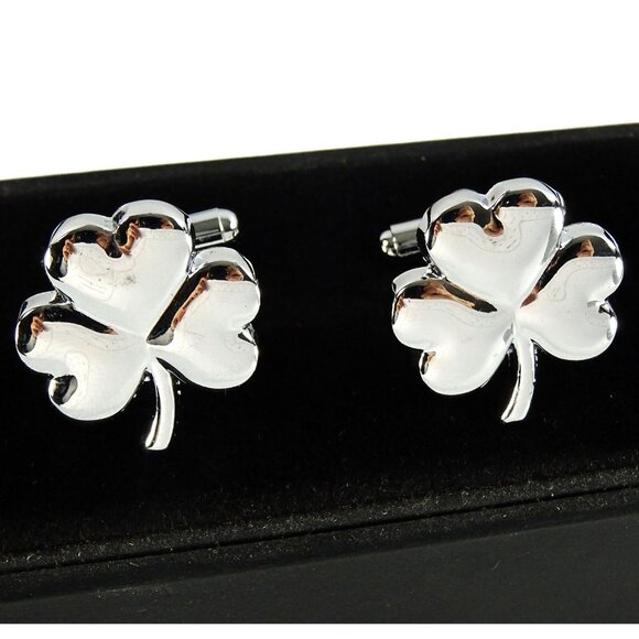Mens Shamrock Clover Cufflinks St Patricks Day Irish Suit Accessory - Picture 1 of 2